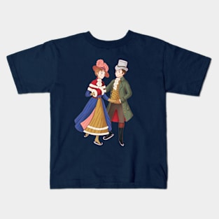 Vintage inspired couple skiing anime style Kids T-Shirt